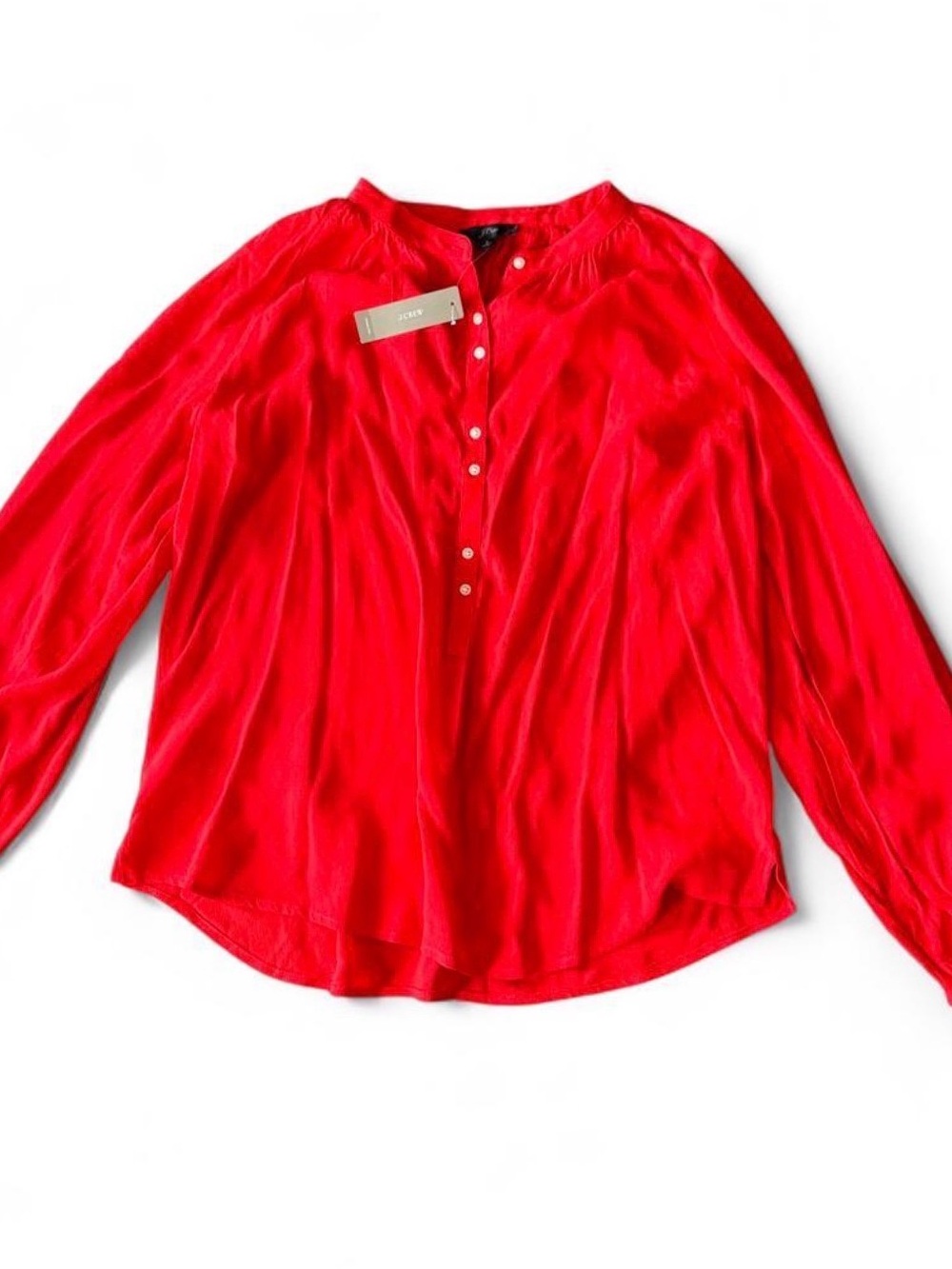 J.Crew NWT Red Long Sleeve Popover Blouse Size Small Viscose Workwear Office